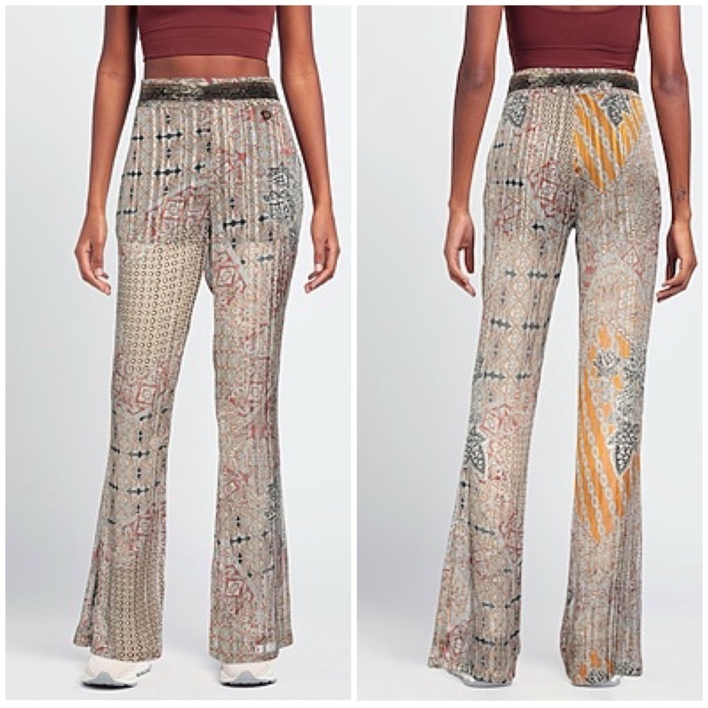 NWT Gaelle Paris Metallic Abstract Paisley Pants Retro Festival Boho Sz 46